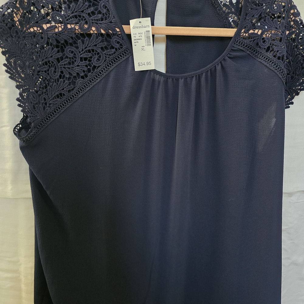 Navy Lace Sleeve Top